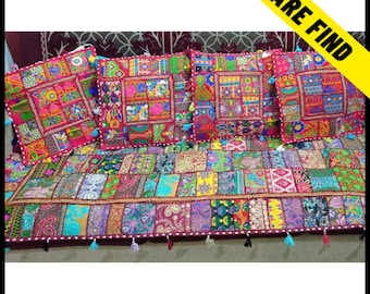 Bohemian patchwork sofa cover for 2 seat,3 seater with backrest,Quilted mid-century design for home decor[Accepting custom sizes and shapes]