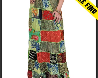 Saia boho patchwork, saia reciclada artesanal, saia colorida de espírito livre para mulheres e meninas