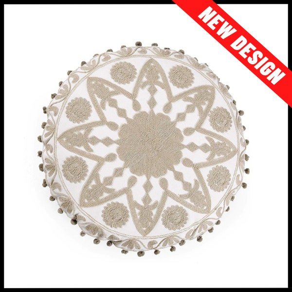 Round Cushion Cover,Mandala cushion cover,Round Pillow Cover,Round Boho Pillow, Round Throw Pillow, Suzani Pillow Cover, beige cushion cover