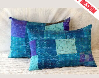 Kantha Cushion Cover, Traditional Pillow Cover, Quilt Pillow Sham, Lumber Pillow Cover for Reading Support, Patio, Daybed, Bench and Outdoor