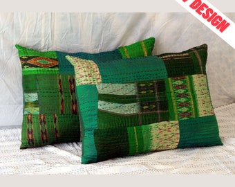 Kantha Cushion Cover, Traditional Pillow Cover, Quilt Pillow Sham, Lumber Pillow Cover for Reading Support, Patio, Daybed, Bench and Outdoor