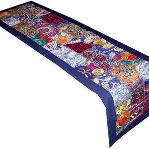 Patchwork table runner,Handmade table runner,Dining table runner,Home decor table runner,Vintage table runner,Blue table runner- Decorative image 5