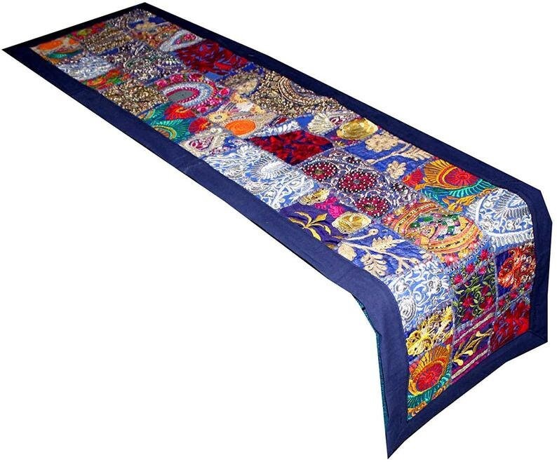 Patchwork table runner,Handmade table runner,Dining table runner,Home decor table runner,Vintage table runner,Blue table runner- Decorative image 5