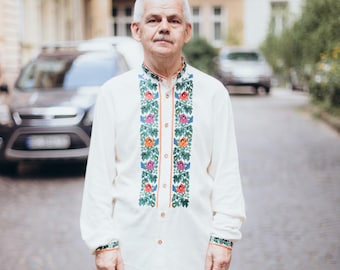 Folk vyshyvanka men’s shirt, Ukrainian embroidery, traditional heritage shirt, ethnic clothing, boho top, handmade gift