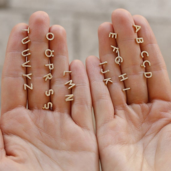 14k Gold Letter Stud Earrings Minimalist A-Z Alphabet 