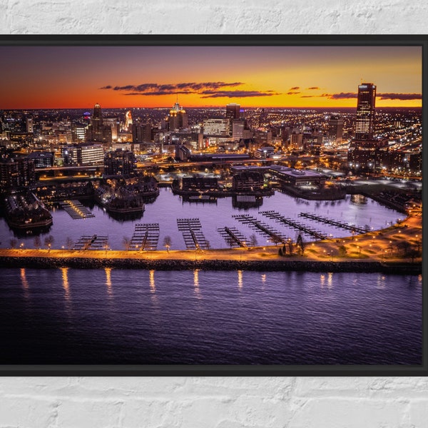 Buffalo NY City Skyline Colorful Sunrise Photo Canvas