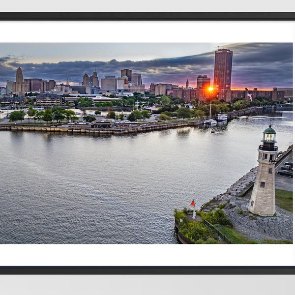 Buffalo NY City Skyline Lighthouse Sunrise Photo