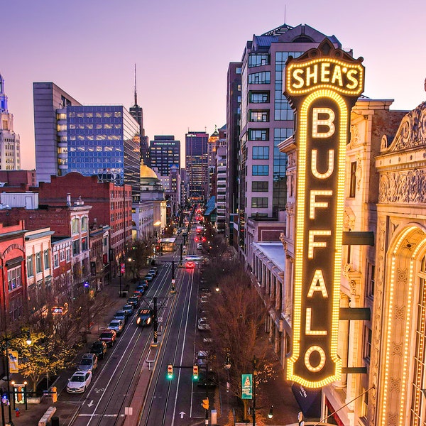 Shea's Buffalo NY Sunset City Skyline Print Canvas