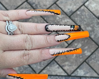 Orange Halloween French Tip Press On Nails