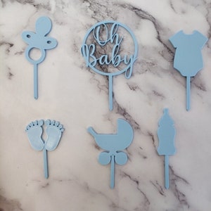 Baby Shower, Gender Reveal Cupcake Toppers Baby Junge blau - 6er Set