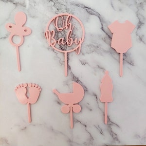 Baby Shower, gender reveal cupcake toppers baby girl pink - Set of 6