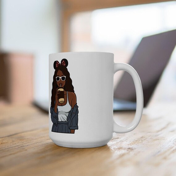 Black Woman Sipping Coffee Ceramic Mug, African American Woman Coffee Cup,  Black Girl Magic Tea Mug, Melanin Queen Gift, Feminist