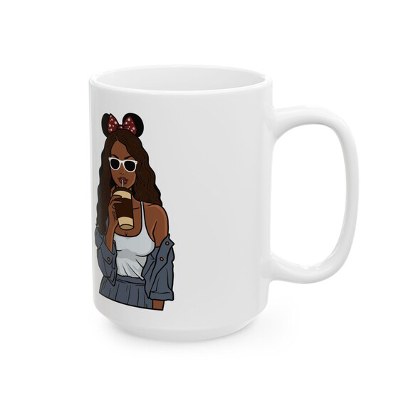 Black Woman Sipping Coffee Ceramic Mug, African American Woman Coffee Cup,  Black Girl Magic Tea Mug, Melanin Queen Gift, Feminist