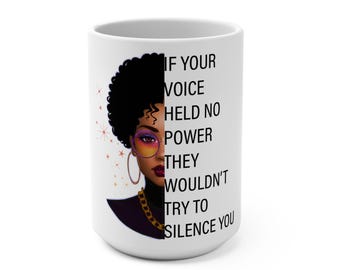 Tasse mit halbgesichtiger Afro-Frau und inspirierendem Zitat | Feministisch, Schwarze-Mädchen-Magie