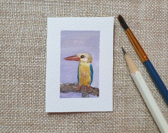 Storcheneisvogel Miniatur Aquarell ~ Mini Wandbild 5x7 cm ~ Wanddekoration ~ Kunst auf Papier