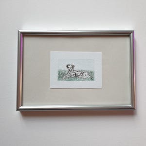 Dalmatian original watercolor painting small framed art 10x15 cm - Unique handmade artwork - Cottagecore wall decor - Mini painting gift