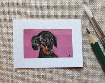 Hond miniatuur aquarel schilderij ~ mini kunstwerk 5x7 cm ~ Handgemaakt ~ Kleine poppenhuiskunst op papier ~ Wanddecoratie ~ Cadeau idee