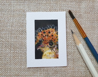 Vogel miniatuur aquarel schilderij ~ mini kunstwerk 5x7 cm ~ Handgemaakt ~ Kleine poppenhuiskunst op papier ~ Wanddecoratie ~ Cadeau idee