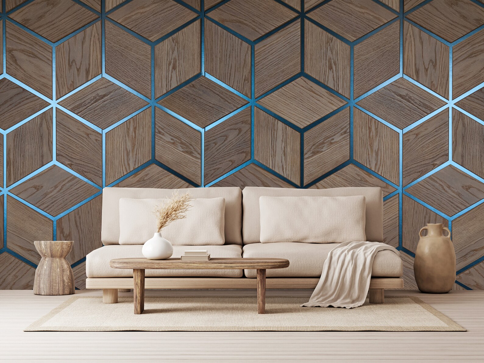 Wooden Cube Background Wall. Wood Blocks Wallpaper. Volumetric - Etsy