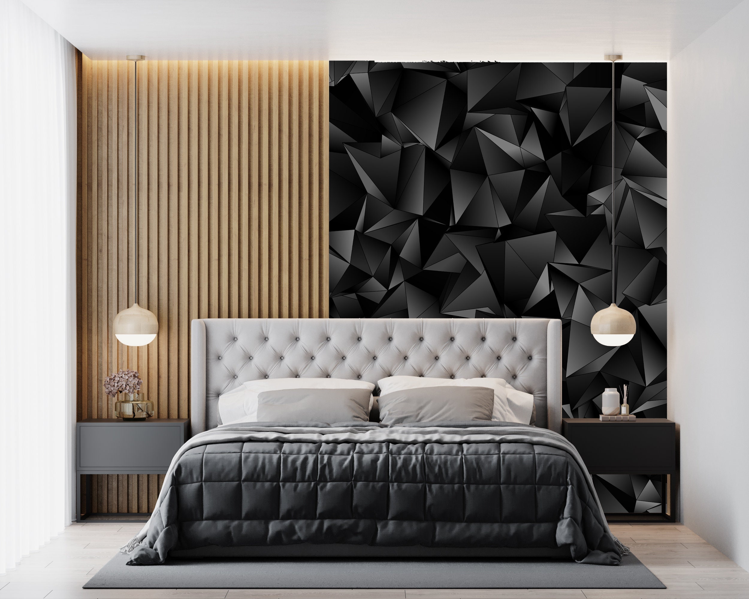 3D Polygon Geometric Pattern Black Wallpaper Indoor Wall | Etsy