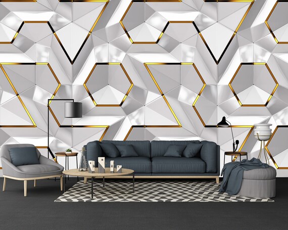 Gold and White Wallpaper Shaded Matte Geometric Wallpaper. - Etsy Canada Gold and White Wallpaper Shaded Matte Geometric Wallpaper. - Etsy Canada