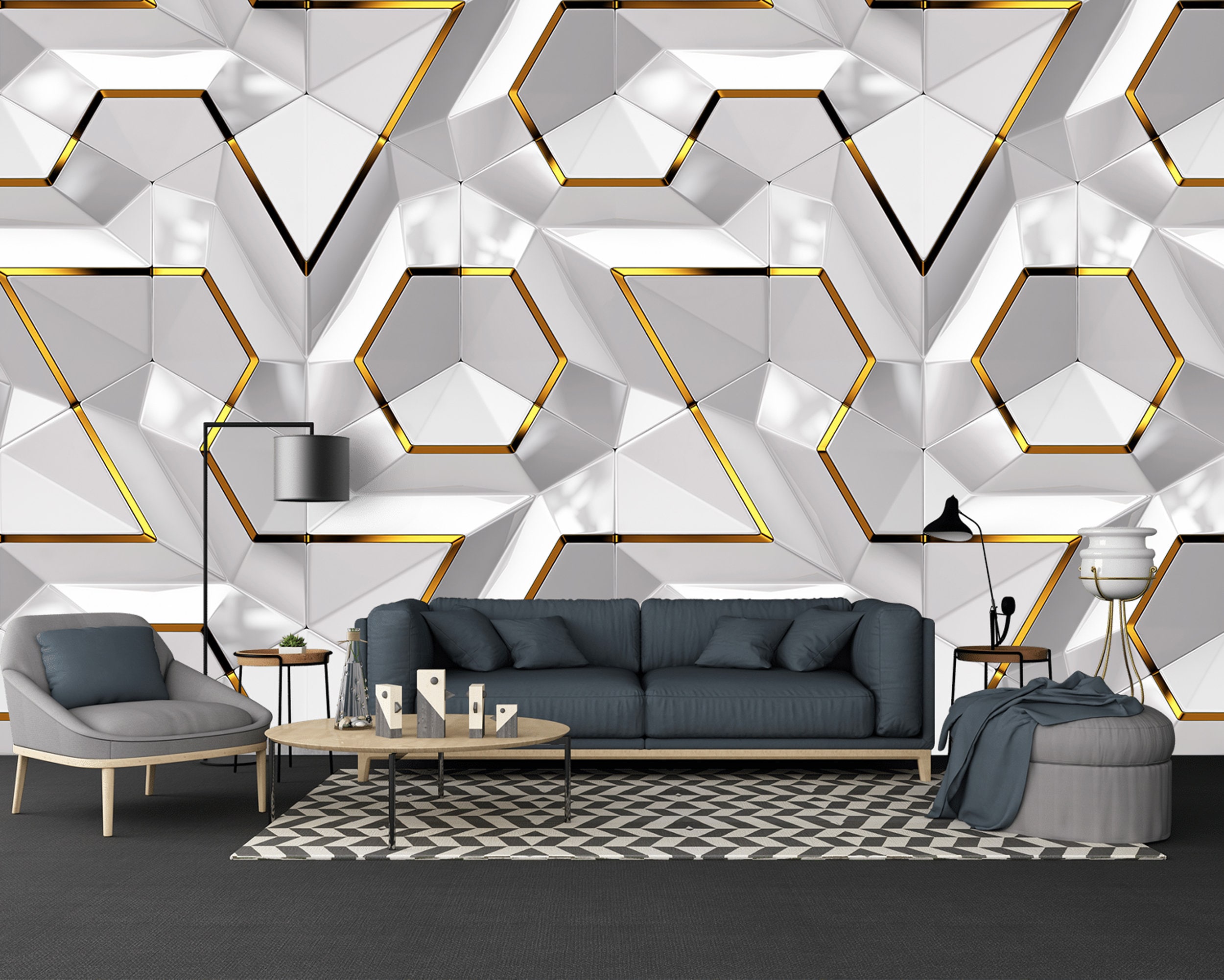 Buy Online  Gold And White Geometric Wallpaper in US
