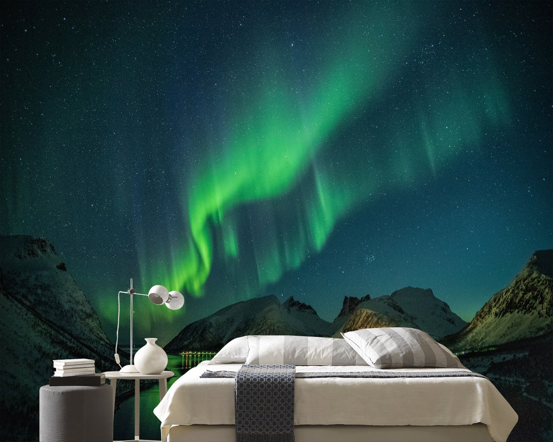 Northern Lights themed Wallpaper Digital Printed Background | Etsy