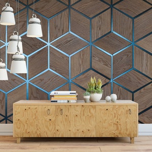 Wooden Cube Background Wall. Wood Blocks Wallpaper. Volumetric - Etsy