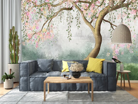 Modern Wall Murals 3D Flowering Tree Willow Branches for Interior Printing  Mural Art Peel and Stick Wallpaper Removable Self-Adhesive PVC Wall