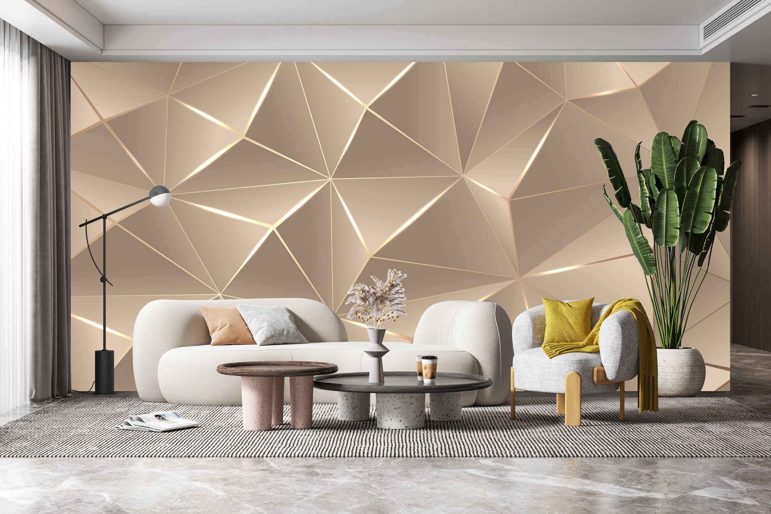 Buy Polygonal Light Color. Modern Design Digital Print Wallpaper With  Geometric Planes and Shimmering Gold Contours Online in India 