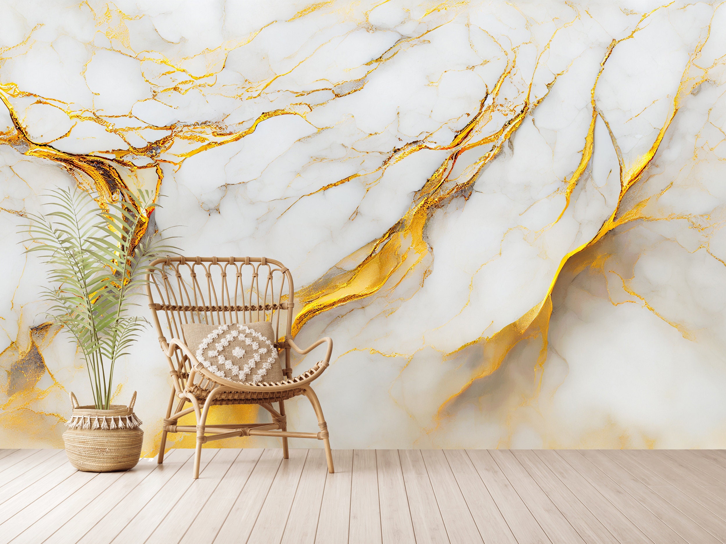 Gold White Wallpaper - Etsy
