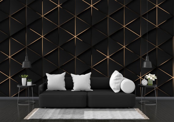 Black wall with gold cheap lines