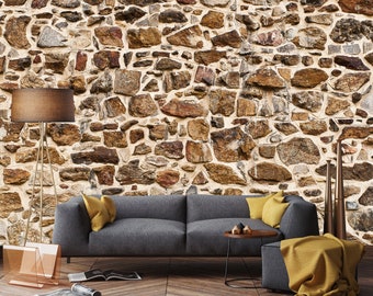 Wallpaper Brown faux rustic stone brick concrete plaster effect Modern Textured Wallpaper Brown faux rustic stone brick concrete plaster effect Modern Textured