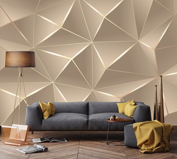 Buy Polygonal Light Color. Modern Design Digital Print Wallpaper With  Geometric Planes and Shimmering Gold Contours Online in India 