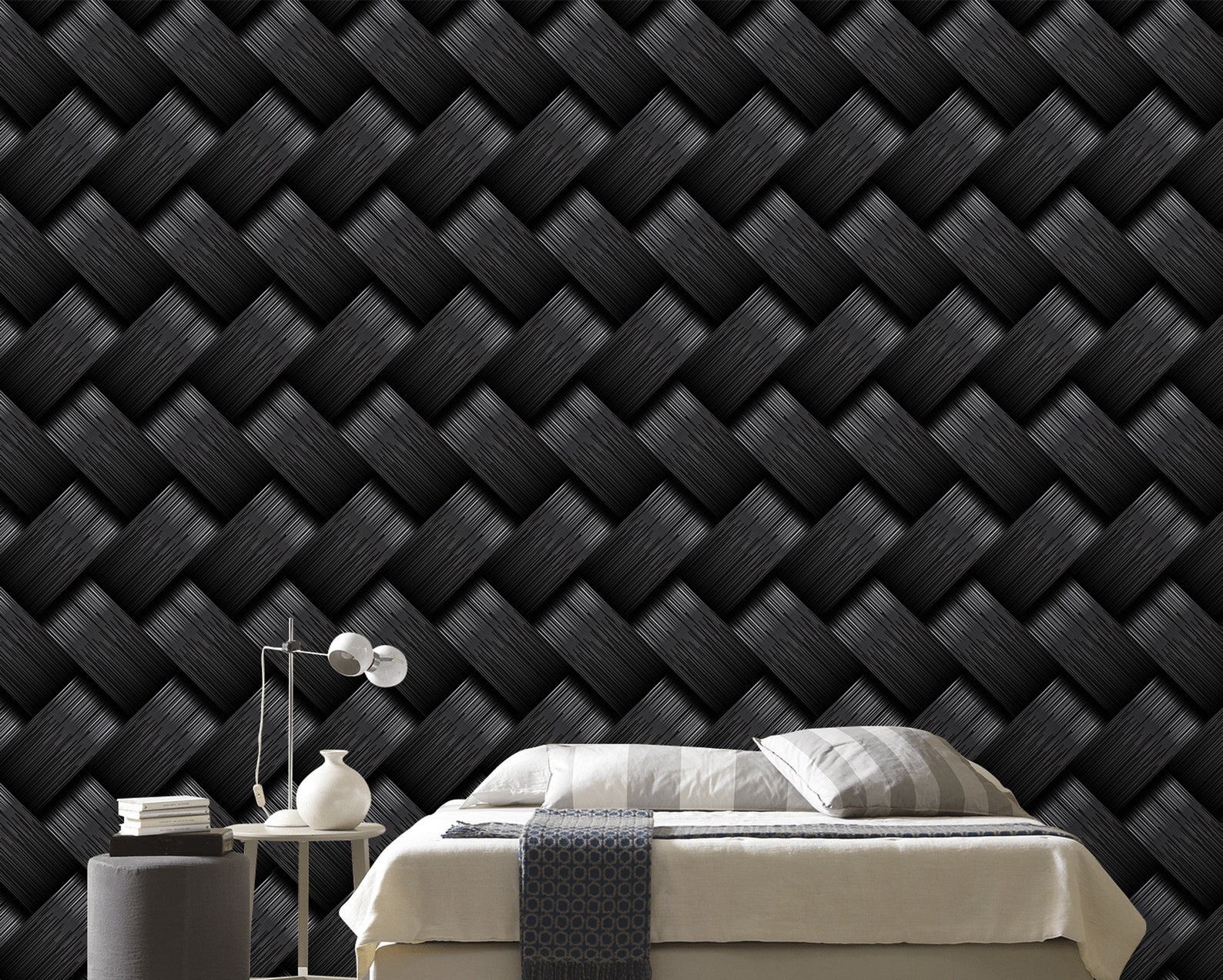 Black Wallpaper Braided Design Indoor Wall Covering Peel and - Etsy