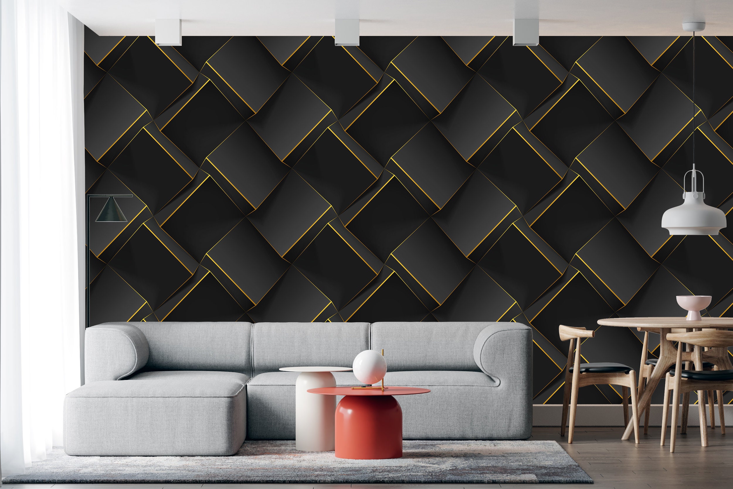 Buy Polygonal Light Color. Modern Design Digital Print Wallpaper With  Geometric Planes and Shimmering Gold Contours Online in India 