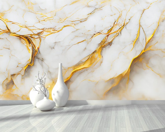 LUXURY Vinyl Dmask White golden Wallpaper Size 45X500