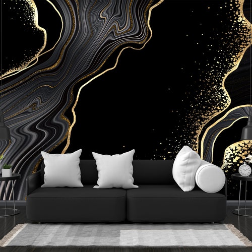 Black Marble Pattern Wallpaper With Gold Veins 3D Digital - Etsy Black Marble Pattern Wallpaper With Gold Veins 3D Digital - Etsy