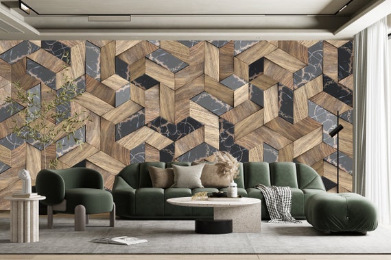 Wallpaper Mosaic Made of Solid Wood Particles and Luxury Black - Etsy Australia Wallpaper Mosaic Made of Solid Wood Particles and Luxury Black - Etsy Australia