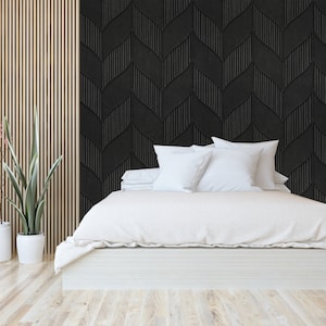 Striped And Leaf Pattern Wallpaper , Black Engraved Chevron Pattern Wallpaper, Peel And Stick - Non Woven, Indoor Wall Cladding