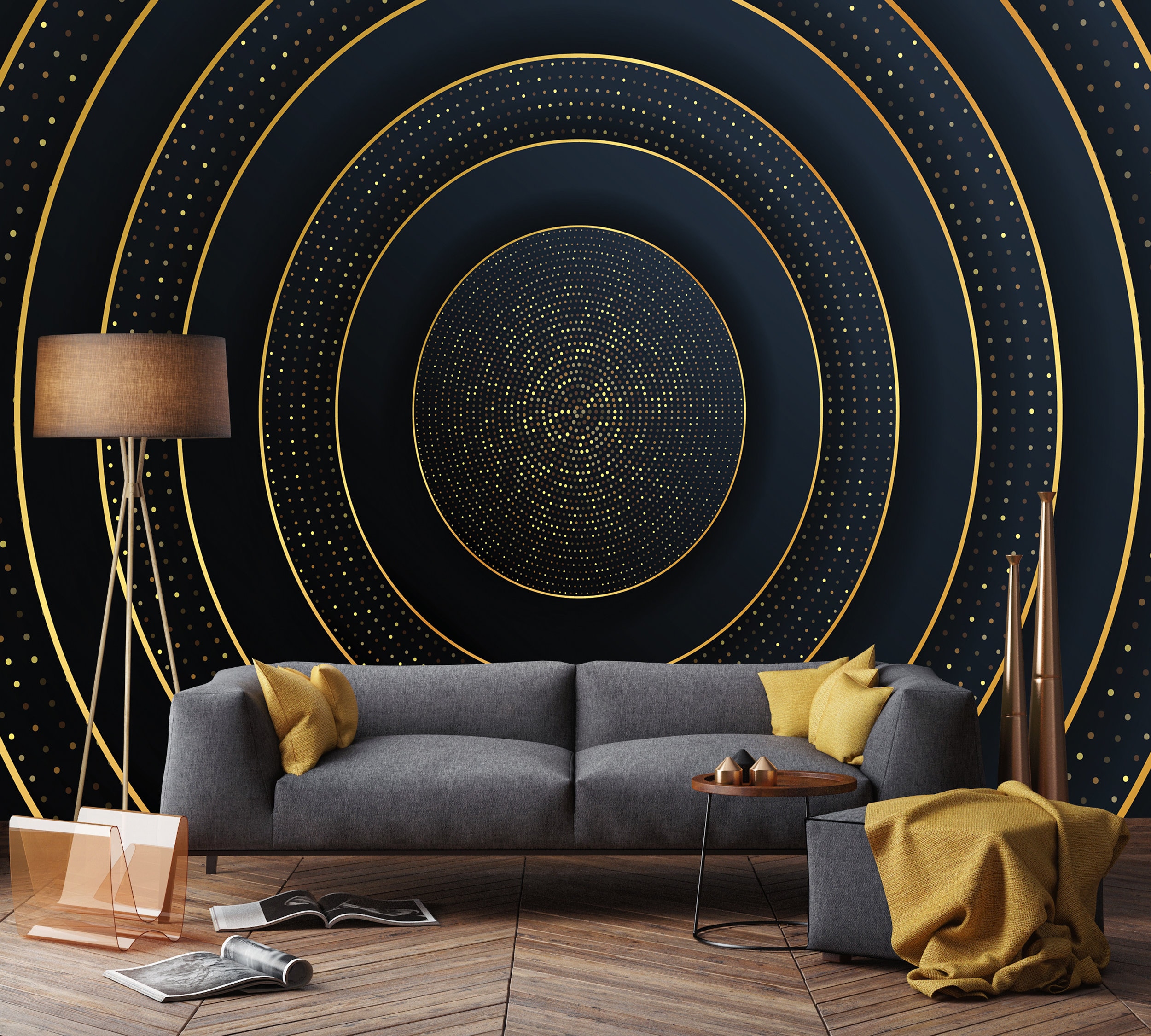 Navy Blue & Gold Chalk Lines Wallpaper - Add Style to Walls