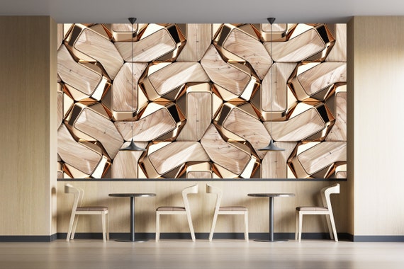 Wood Design Wallpaper With Gold Decor. High Quality Wall - Etsy Denmark Wood Design Wallpaper With Gold Decor. High Quality Wall - Etsy Denmark