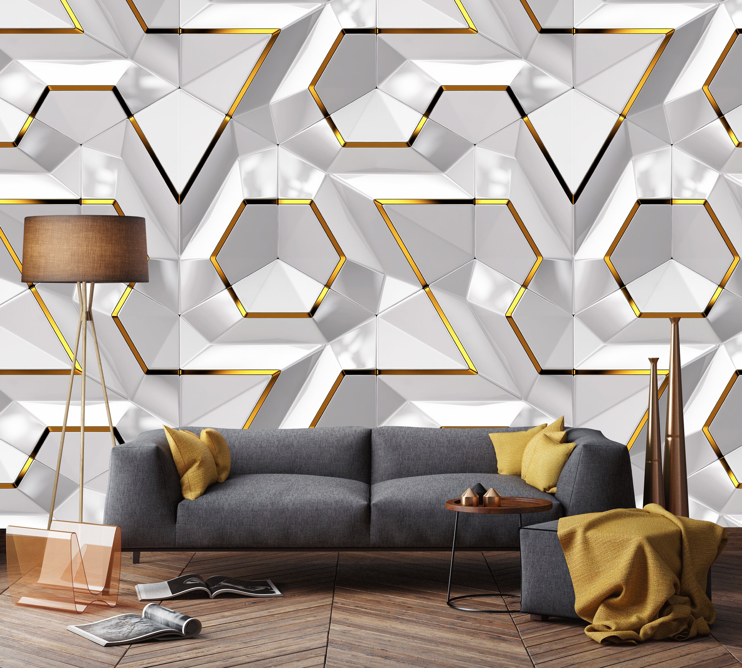 Gold and White Wallpaper Shaded Matte Geometric Wallpaper. - Etsy Norway Gold and White Wallpaper Shaded Matte Geometric Wallpaper. - Etsy Norway