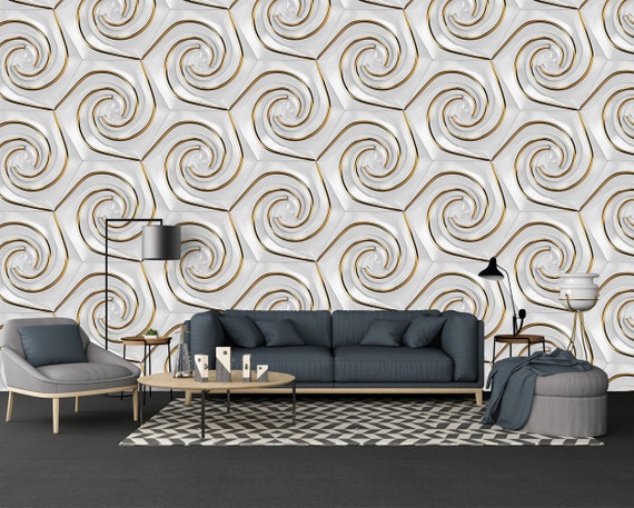 Glossy Wallpaper With Golden Decor Elements. High Quality Digital