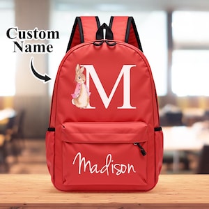 Sac à dos avec prénom personnalisé avec motif lapin Filles garçons Sacs d'école pour enfants Cadeaux de rentrée