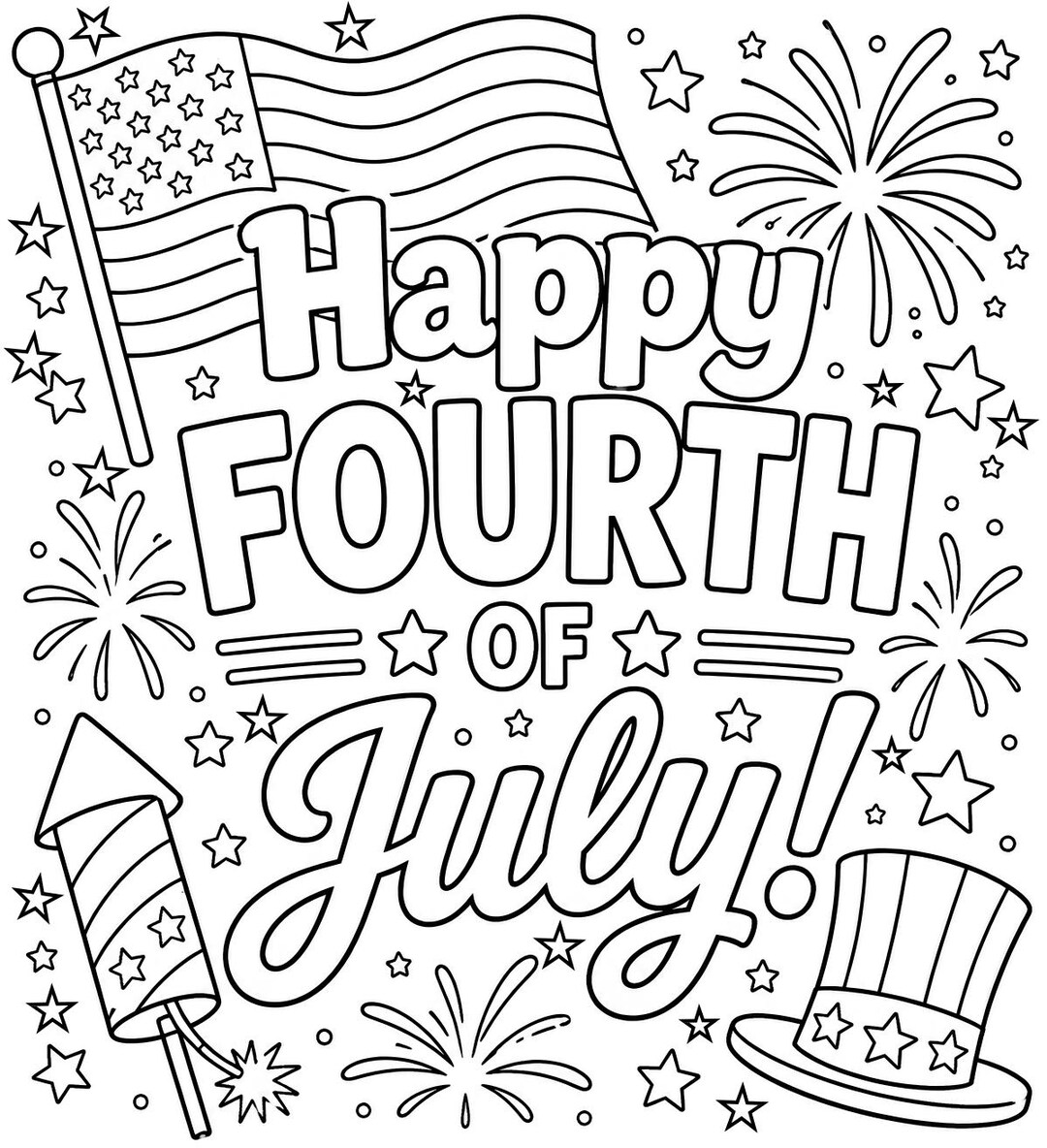 Fourth of July Coloring Page, Patriotic Printable Kids Activity, USA ...