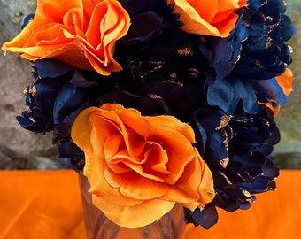 Halloween Orange and Black Rose Bouquet