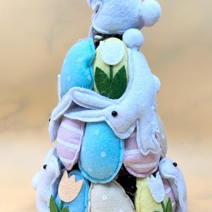Happy Hopping Bunnies on a Tabletop Easter Tree