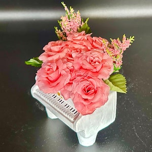 Piano Planter with Pretty Pink Rose Arrangement                                             Free Mother’s Day gift bag and card!