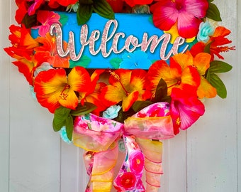Colorful Hibiscus Welcome Wreath